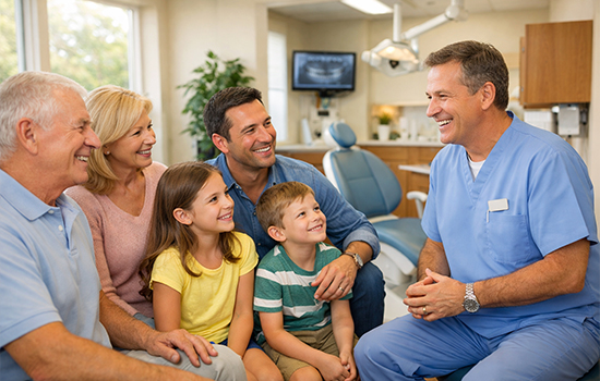 Dentist and assistant performing a dental procedure on a patient